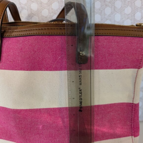 Tommy Hilfiger Women's Pink & White Stripe Satchel With Zips - Picture 14 of 14